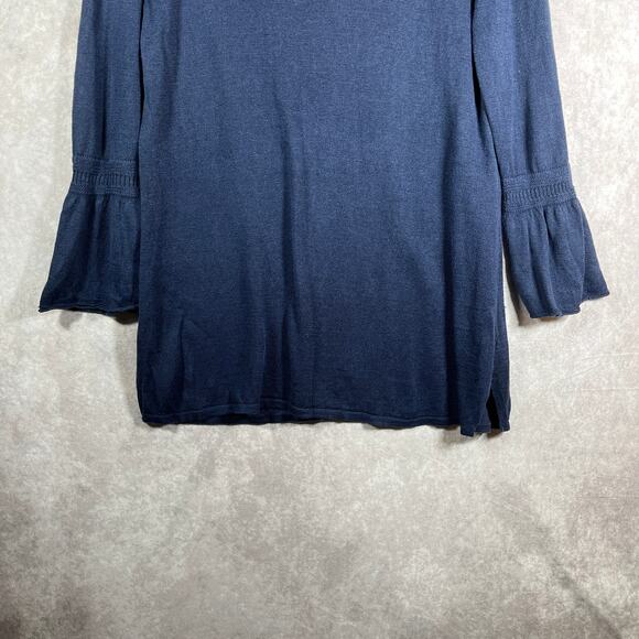 Talbots Top Womens Medium Petite Blue Knit Linen Long Sleeve Pullover Casual - Picture 3 of 8